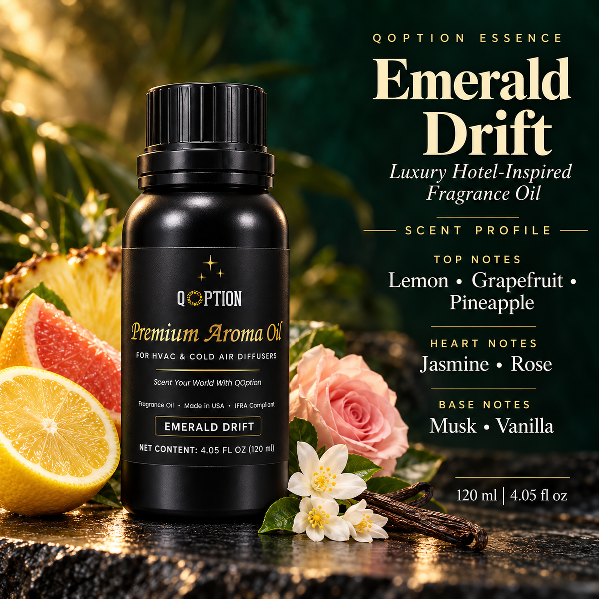 Emerald Drift 4 oz hotel-inspired fragrance oil by QOption Essence