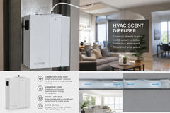 QOption Essence QA1000 Pro commercial HVAC scent diffuser in white metal, installed for whole-space fragrance delivery.