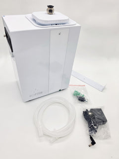 QOption Essence QA1000 white commercial HVAC scent diffuser with power adapter, tubing, and mounting hardware