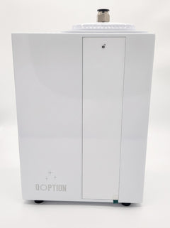 QOption Essence QA1000 Pro commercial HVAC scent diffuser in white metal with a sleek, minimalist design.